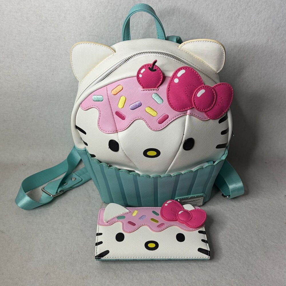 Loungefly Sanrio Hello Kitty cupcake mini backpack pastel colors and wallet